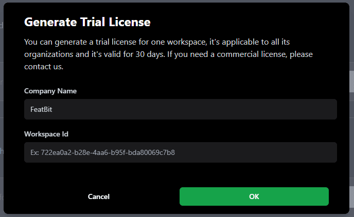 License generation form